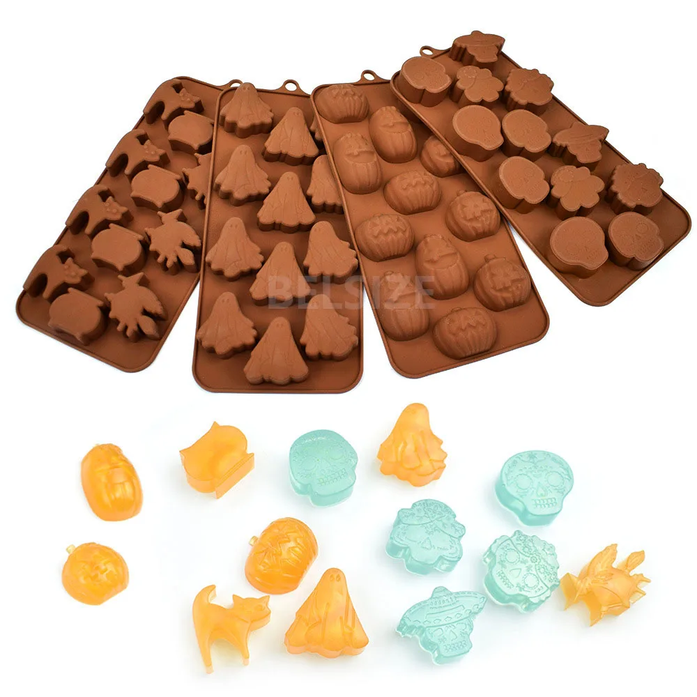 Moules En Silicone Halloween – Lot De 2, Formes Citrouille/crâne/sorcière/fantôme, Pour Gâteau/chocolat/muffin