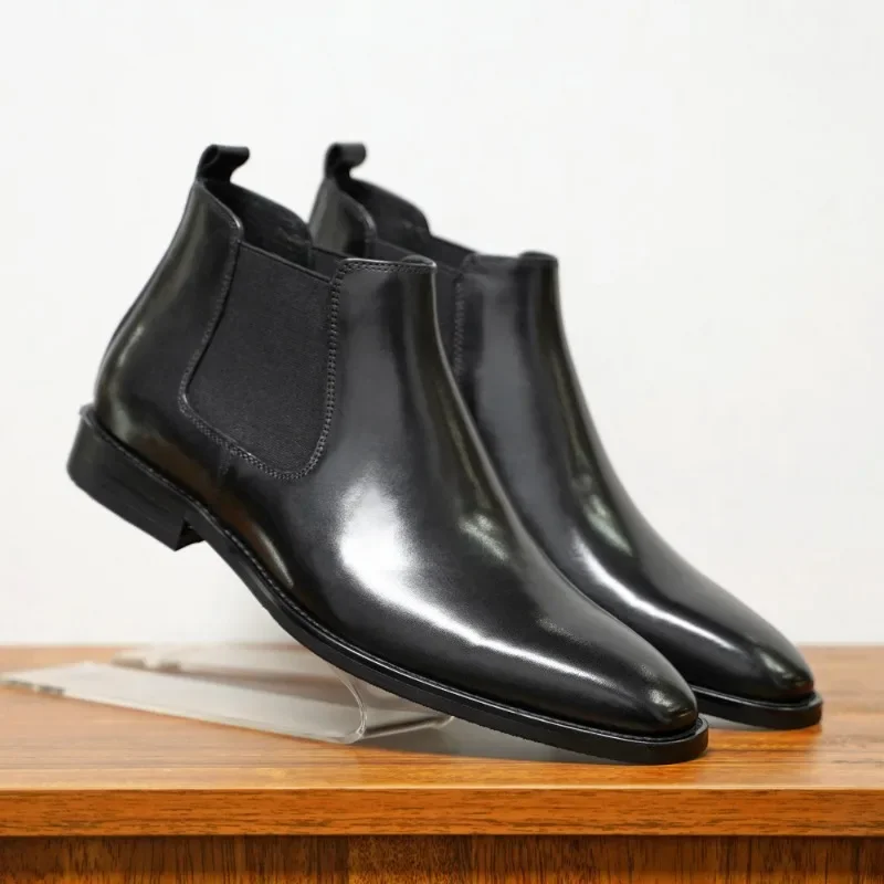 2024 Chelsea Boots for Men Patent Leather Black Buckle Ankle Round