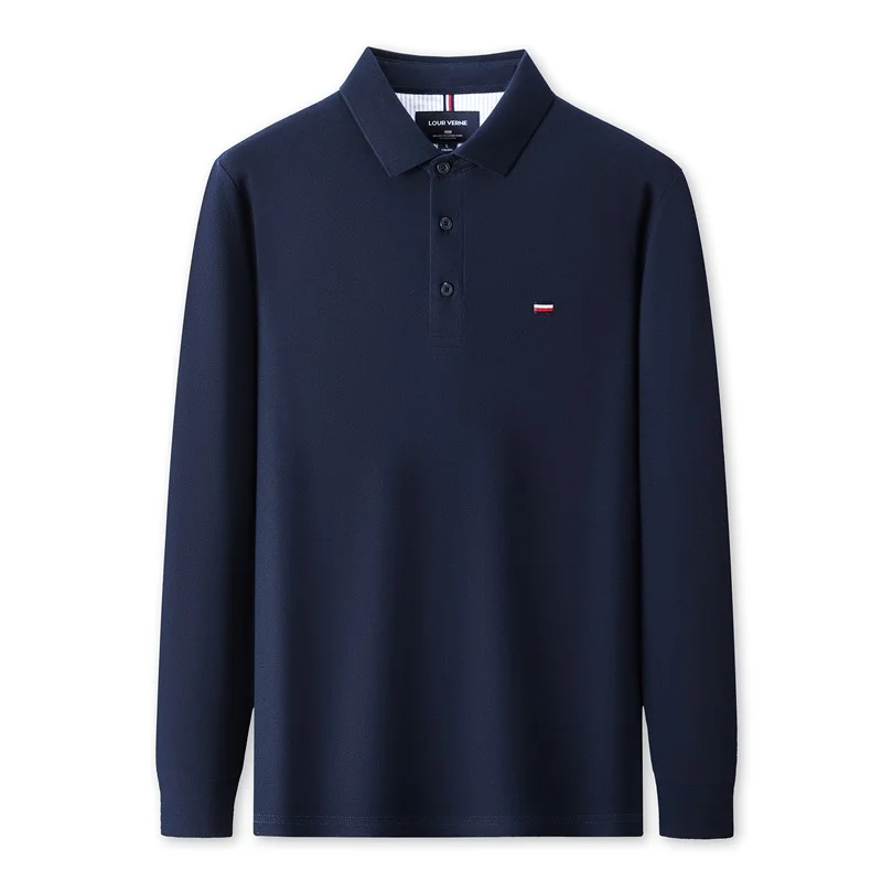Men's Polo Shirt Spring Autumn 100%Cotton Lapel Embroidered Long Sleeve Korean Street Fashion T-Shirt Luxury Brand long sleeve t shirt