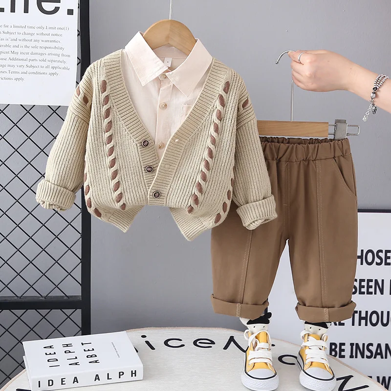 Autumn Kids Clothes Set Cardigan Shirt Pants