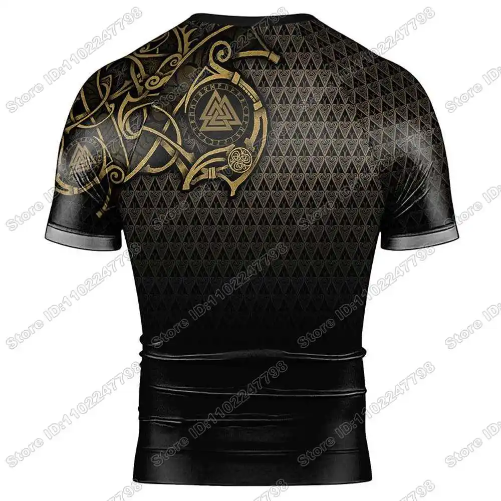 Viking Fenrir Symbol Rune Rash Guard Jiu Jitsu BJJ MMA T-shirt Compression Shirt Short Sleeve Surfing Jersey GYM Fitness Jersey