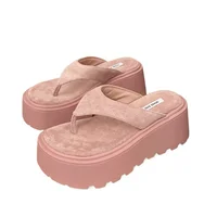 Wedge Outdoor Slippers Women's Summer Thick Bottom Flip Flops Outdoor High Waist Seaside Beach Leisure Flip Flops Suede - Image 6