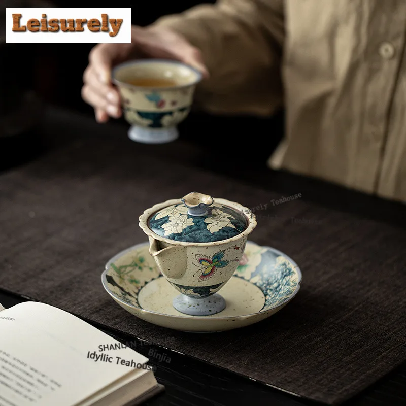 125ML Caramel Glaze Butterfly Lily High-foot Handheld Teapot Japanese Tea Infuser Pot Tea Making Kettle with Filter Teaware Gift