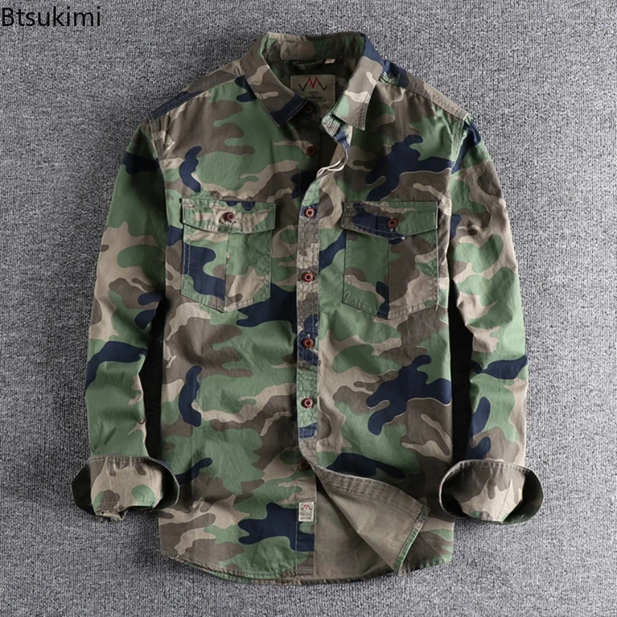2026 Camicie a maniche lunghe con doppia tasca da uomo Camicie cargo mimetiche Camicie casual sportive da trekking all'aria aperta in cotone 100% di alta qualità