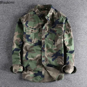 2026 Camicie a maniche lunghe con doppia tasca da uomo Camicie cargo mimetiche Camicie casual sportive da trekking all'aria aperta in cotone 100% di alta qualità