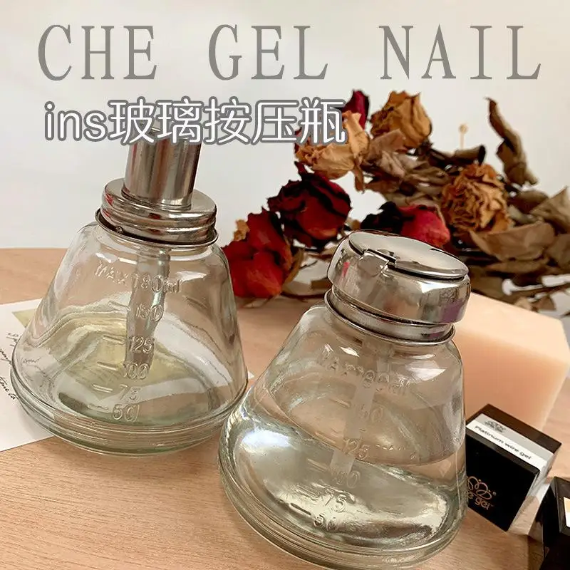 

1Pcs 180ml Nail Refillable Glass Bottles Empty Press Pump Dispenser Nail Art Polish Remover Cleaner Makeup Bottle Manicure Tool