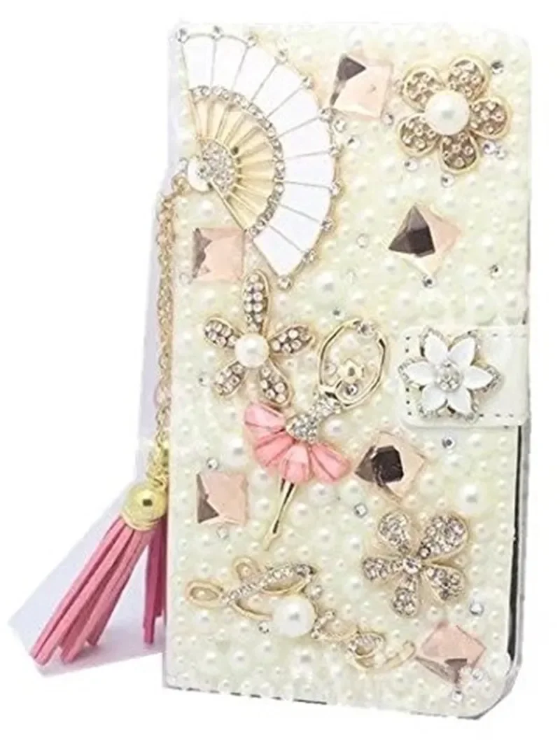 Luxury Bling Diamond Pearl Wallet Leather Flip cover Phone Case For Samsung Galaxy S24 S10 S20 S21 S22 Plus S23 Note8 9 10 20