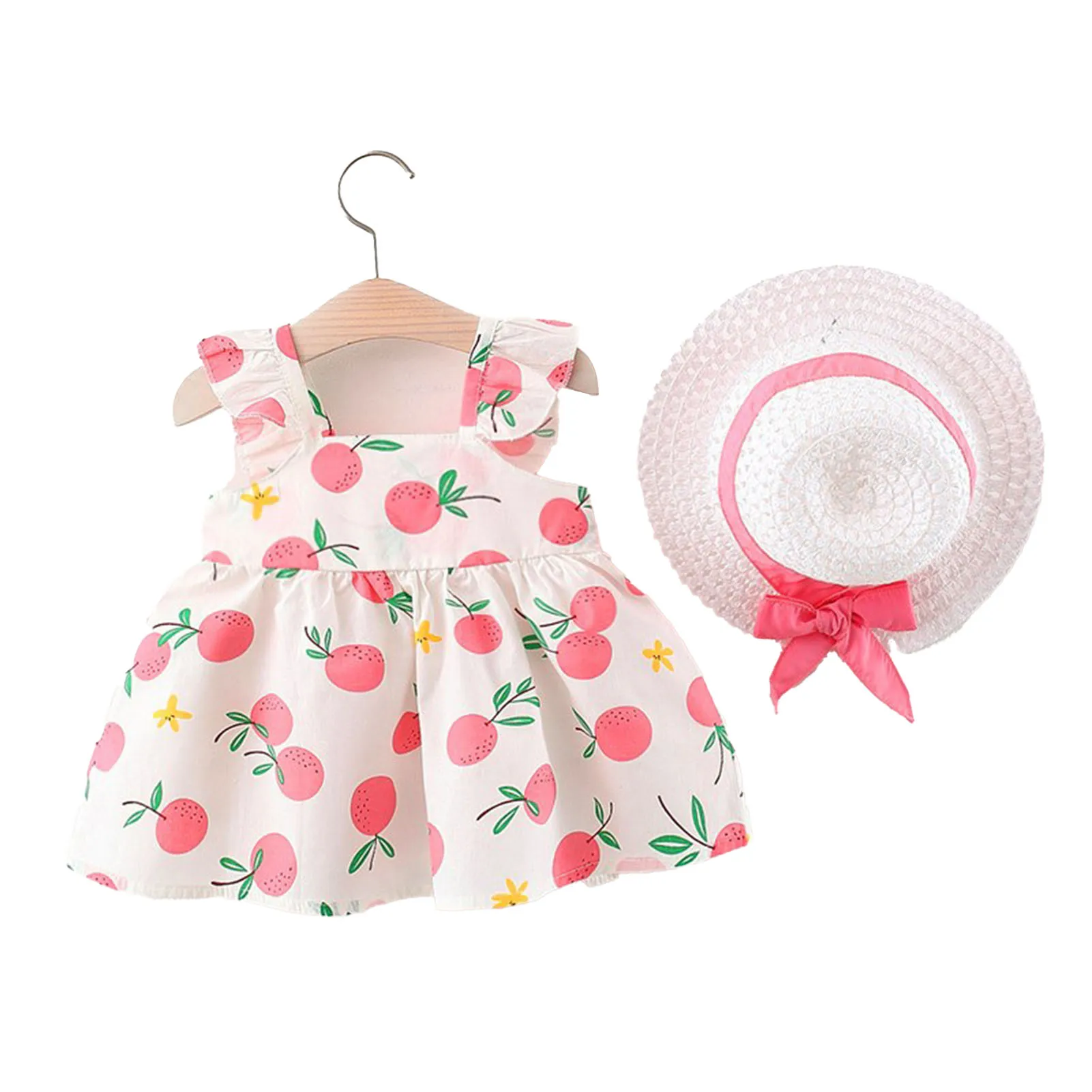 Vestido de princesa sin mangas con lazo y sombrero para el sol plegable para bebés pequeños