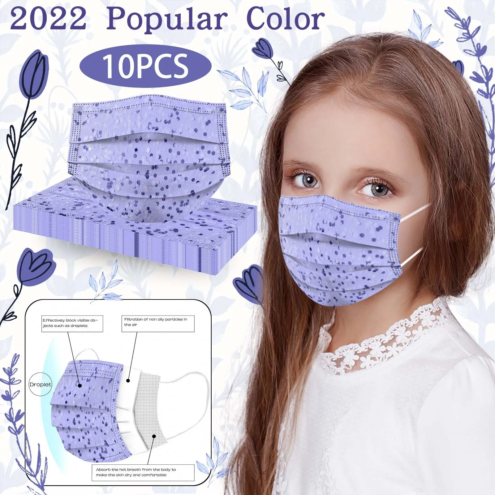 10pcs Disposable Masks Kids Popular Color Periwinkle Blue In 2022 Mouth