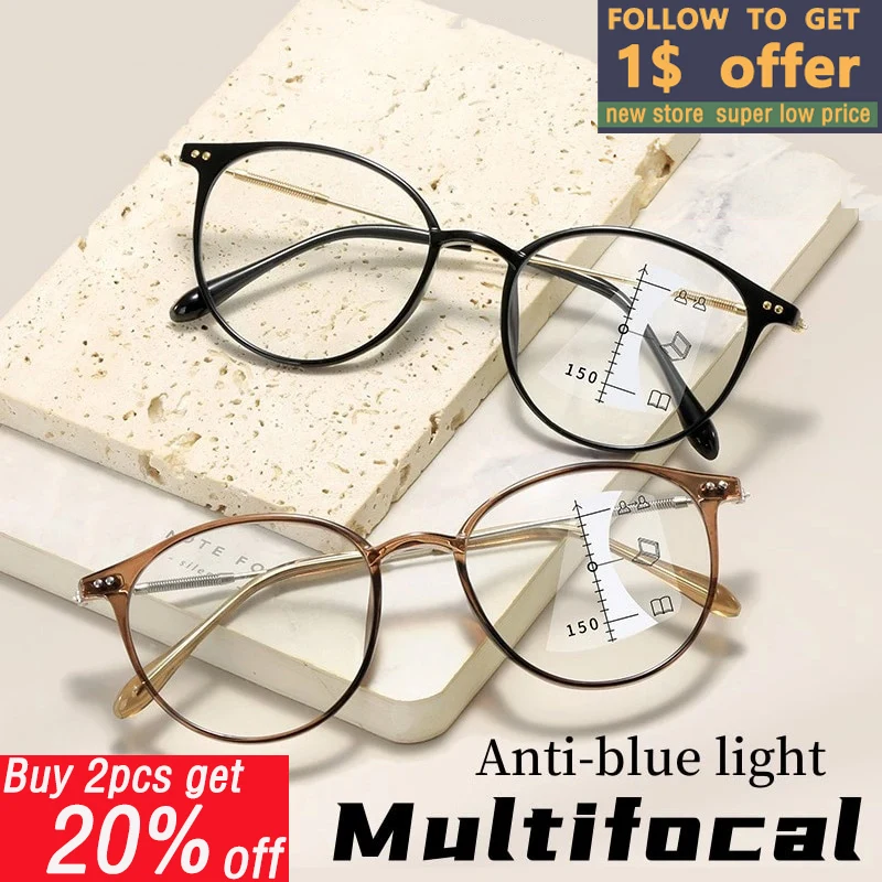 

Anti-blue Light Reading Glasses Vintage Men Women Near Far Eyeglasses Retro Ultralight Multifocal Presbyopia