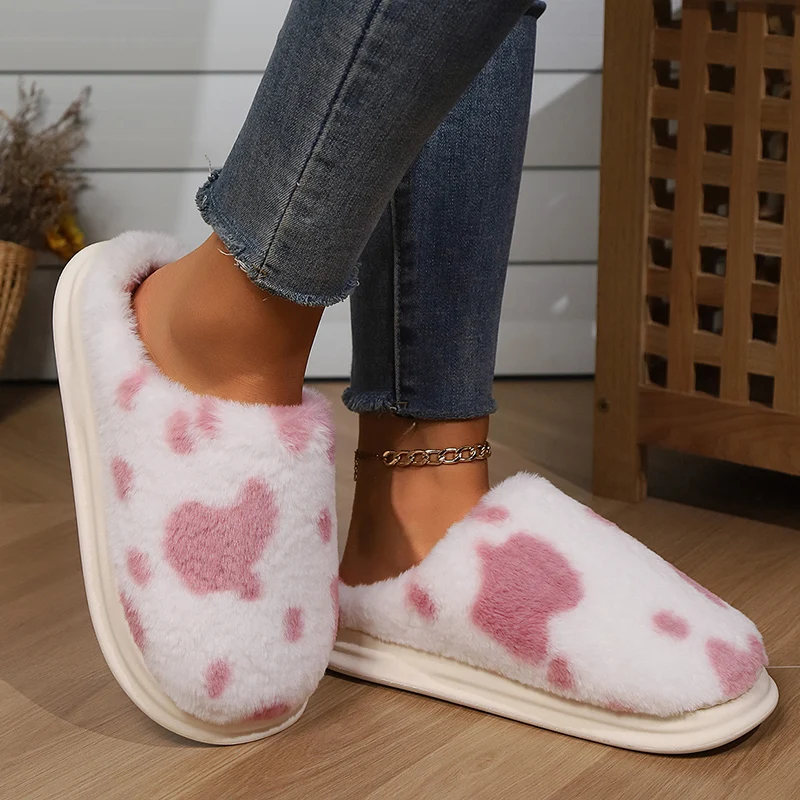 2024 Winter Warm Flat Fur Slippers Women Comfortable Soft Fluffy Furry Home Slides Woman Non Slip Indoor Floor Cotton Shoes
