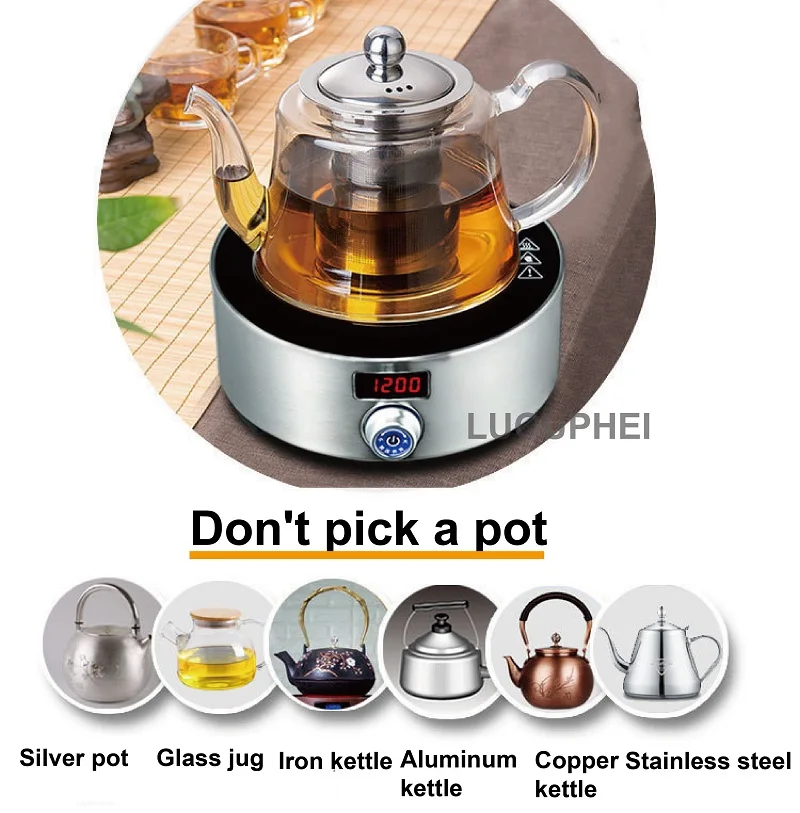 1200W Electric Ceramic Stove 7 Gear Coffee Hot Plate Multifunction Tea Stove Knob Operation Boiling Water Heater Auto Power Off 2