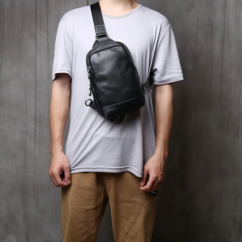 NZPJ Genuine Leather Men's Chest Bag Casual Crossbody Bag Top Layer Cowhide Men's Bag Trendy Tablet Computer Bag Trendy Backpack