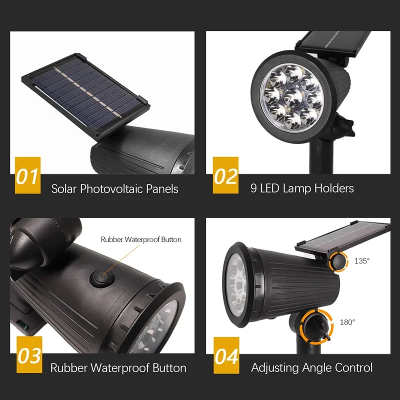 Description Picture 5 of itemAlliLit 1-2 PCS Outdoor IP65 Waterproof Spotlight Adjustable Brightness Garden Ground Plug Light LED Solar Ground Plug Light