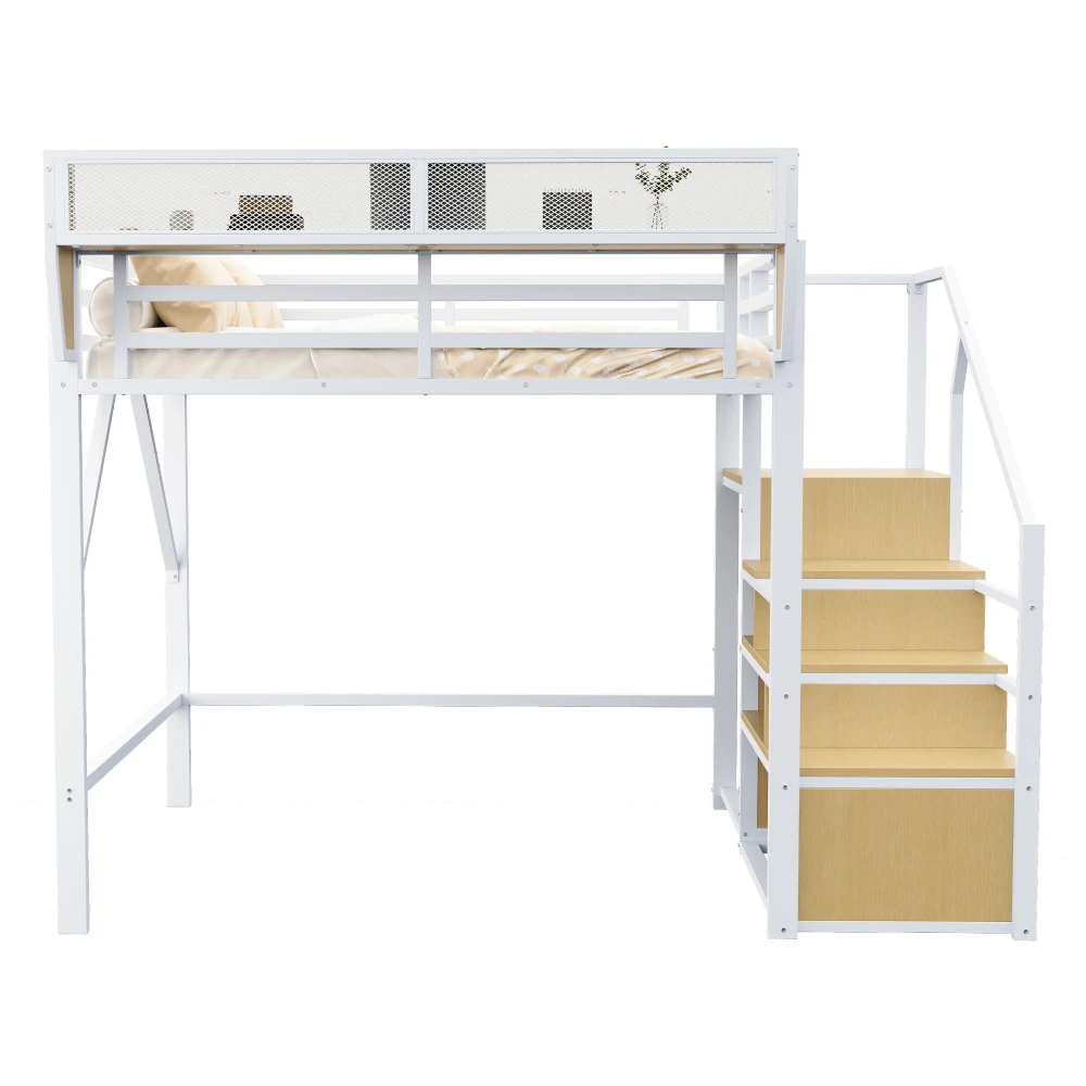 Schwarzes, robustes Metall-Hochbett 90x200cm mit Sicherheitsleiter & Staufächern, Bett für Kinder und Erwachsene, rutschfester, stabiler Rahmen – Detail 32