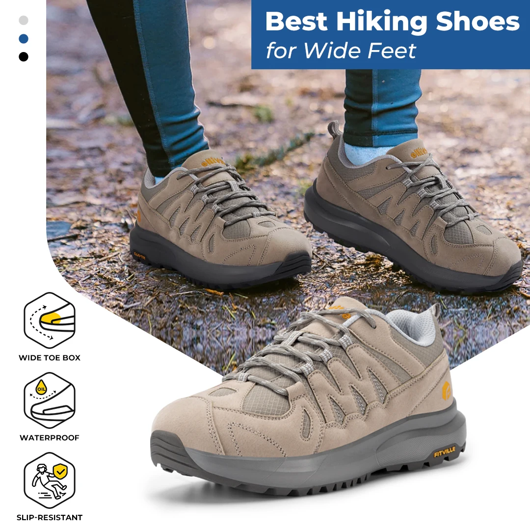 FitVille Women's Sneakers Wide Hiking and Outdoor Athletic and Trekking Trails Shoes with Arch Support and Wide Toe Box