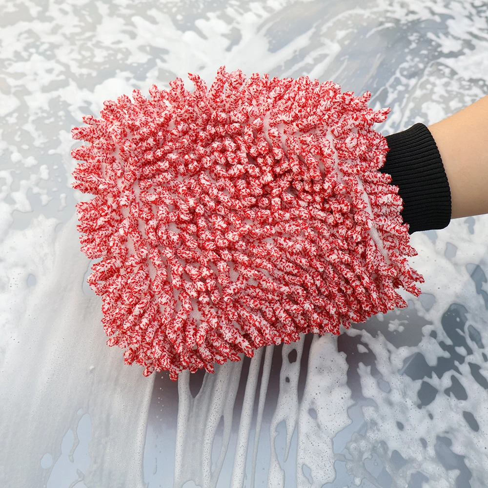AUTOBRIGHT Double Sided Chenille Microfiber Car Wash Glove Non Scratch High Absorbency Detailing Mitt for Auto Car