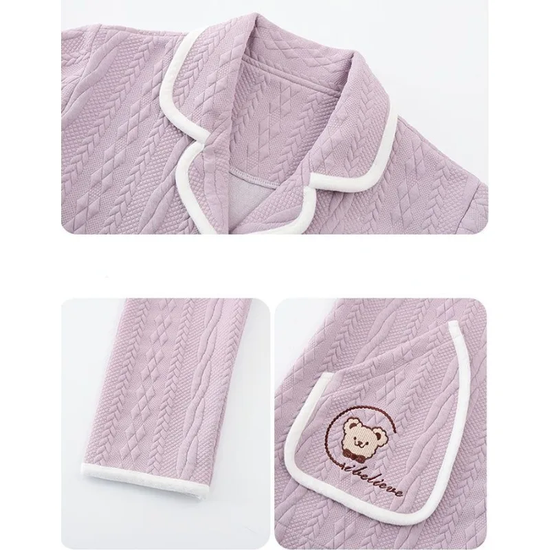 2023 New Sleepwear Women's Autumn Winter Thick Loungewear Pure Cotton Interlayer Air Cotton Sleepwear V-neck Warm Homewear Set