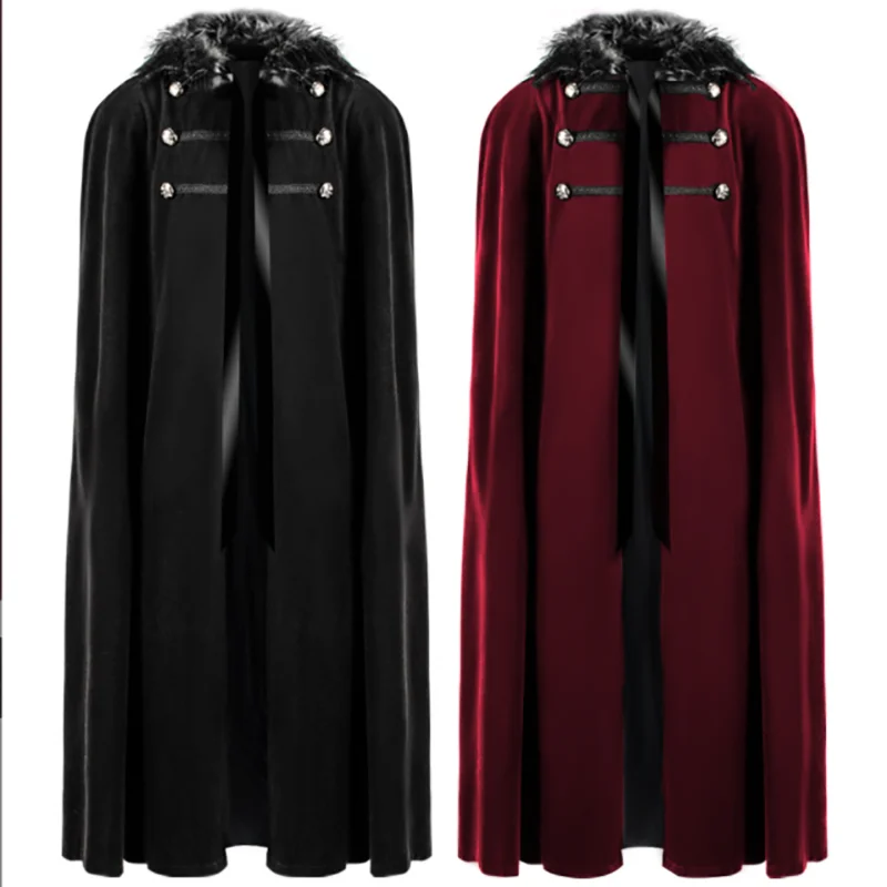 

Medieval Hooded Coat Men Women Victorian Vintage Gothic Jacket Halloween Devil Wizard Cosplay Costume Cloak Robe Black Green Red