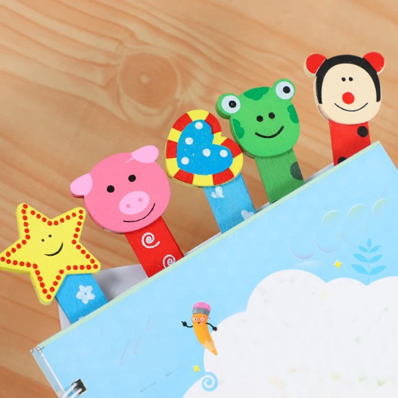 

30 Pcs Cartoon Style Wooden Bookmarks Page Holder Paper Book Clip Shool&Office Supplies Student kawaii Stationery Acessories