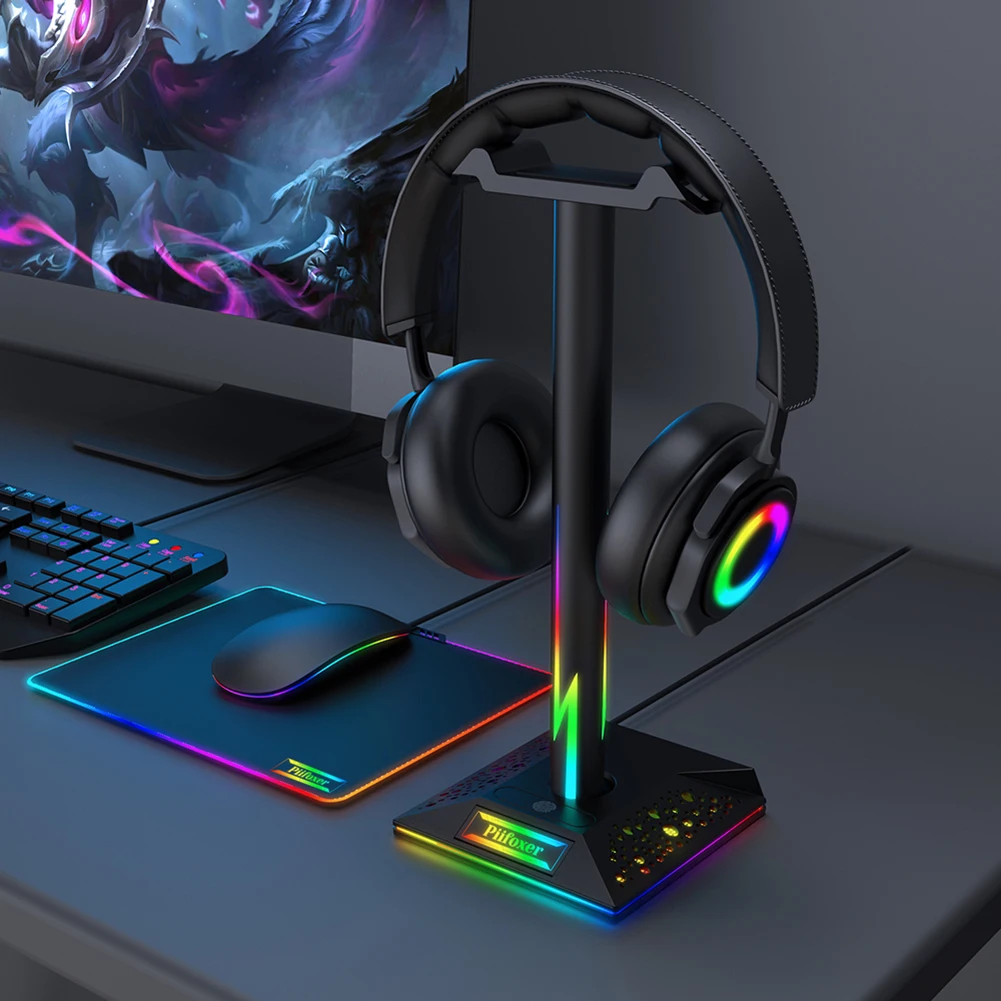 Gaming Headphone Stand PC Accessories - RGB Headset Stand with 2 USB  Charger, Cool LED Headphone Holder PC Gaming Accessories Gift for Boys Men