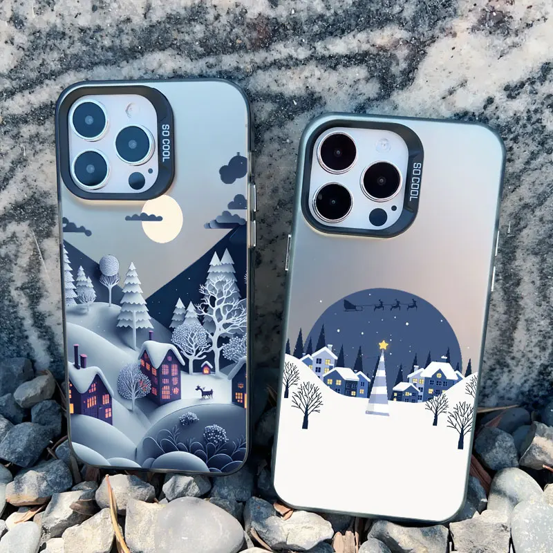 Schneelandschaft Weihnachten Handyhülle für iPhone 14 13 12 Mini 11 Pro Max 17 16 15 Pro Max Plus Stoßfeste Laser-Cover