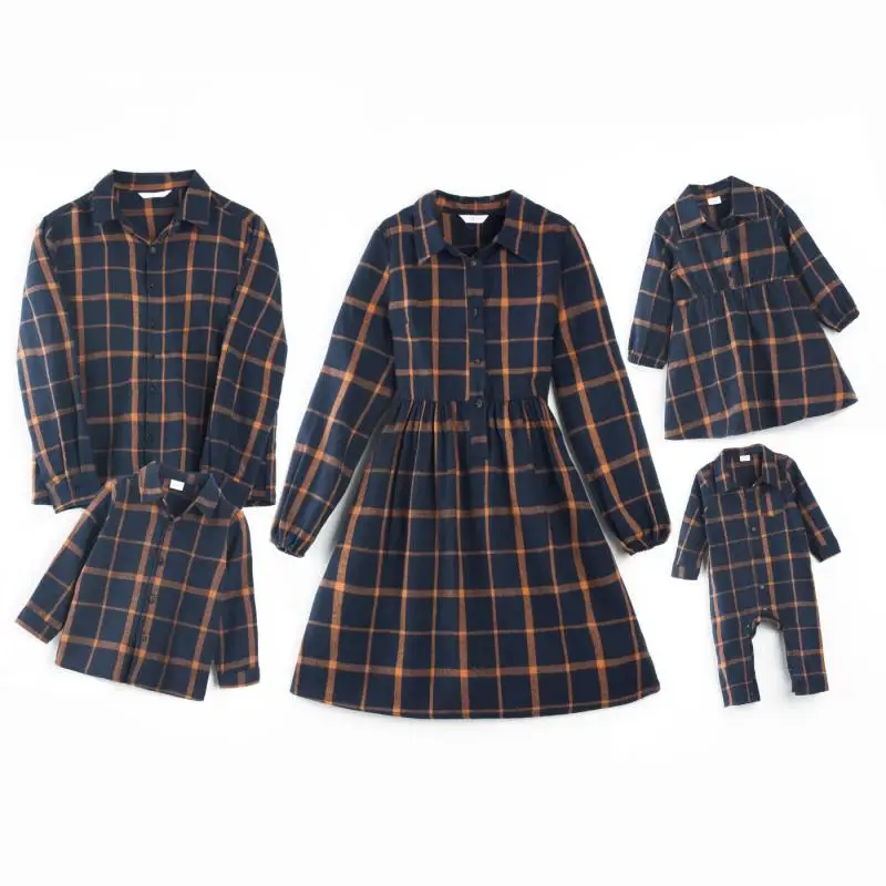 

2024 AncoBear Family Matching Autumn Outfits Families Same Look Vintage Plaid Clothes Parents and Children Coordinated Clothing