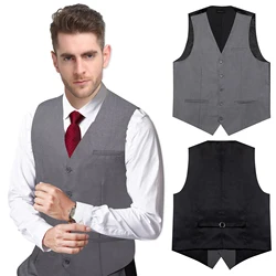 Gray Men's Solid Vest Slim Fit Dress chaleco hombre Sleeveless Autumn Winter Waistcoat Shirt Accessories Business Party Wedding