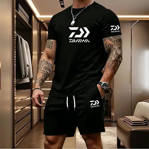 2026 Summer Men's Short Sleeved T-shirt Drawstring Shorts Set Breathable Outdoor Sports Set Men's Daily Fishing Suit - Image 4