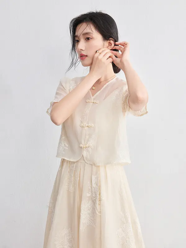SENTUBILA 2026 Chinese Style Suits Women's 2 Piece New Matching Sets Short Sleeved Tops Suspender Dress Summer Outfits 152ZC2797 - Image 6