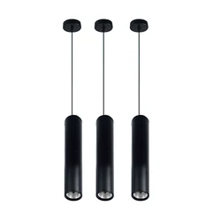 3X Black High Quality Modern Minimalist Cafe Chandeliers Warm White Led COB Spotlights Long Tube Lamp Cylindrical