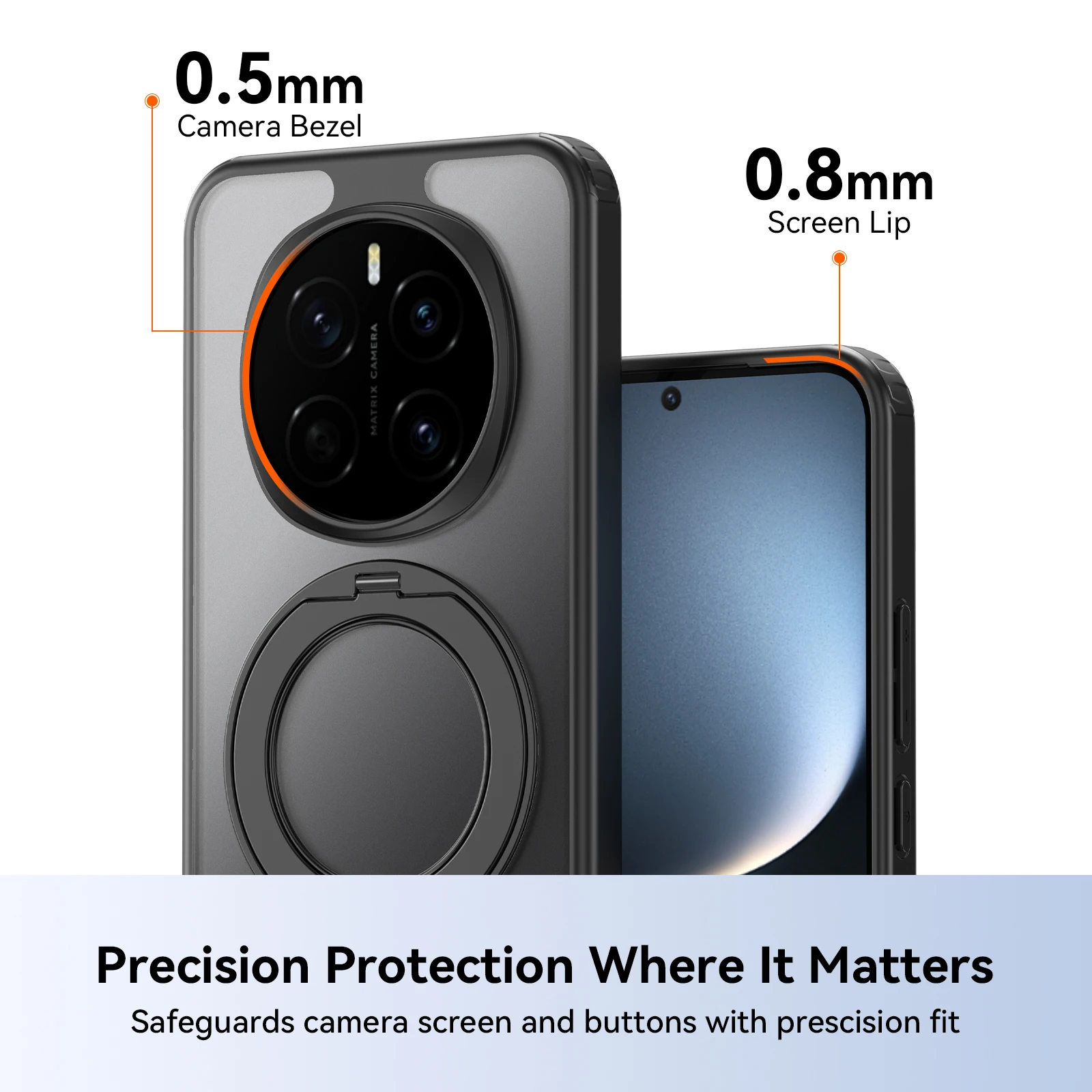 360° Rotating Magnetic Metal Ring Stand Phone Case - Translucent Frosted Shockproof Cover