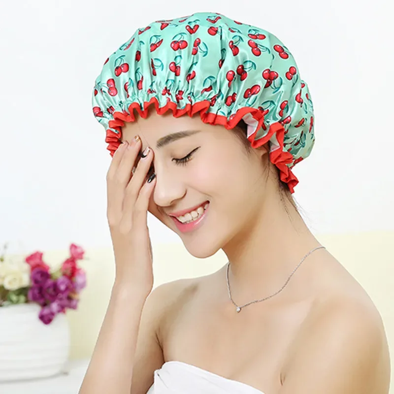 Women Hair Cap Hat Supplies Bathroom Double Layer Shower Waterproof Thick Cover Accessories,disposable shower cap,waterproof shower cap,shower cap,disposable hair cap