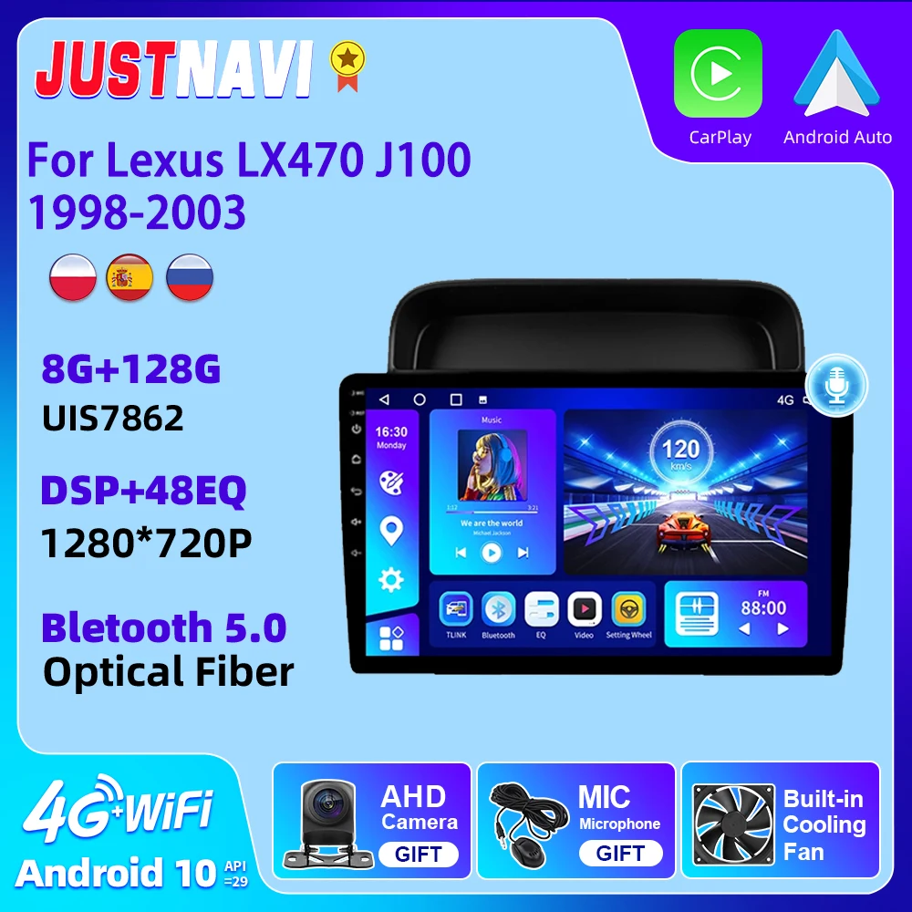 

JUSTNAVI Car Radio For Lexus LX470 J100 1998 - 2003 Multimidia Stereo Player Android Auto 4G WIFI GPS Carplay Car Radio No DVD