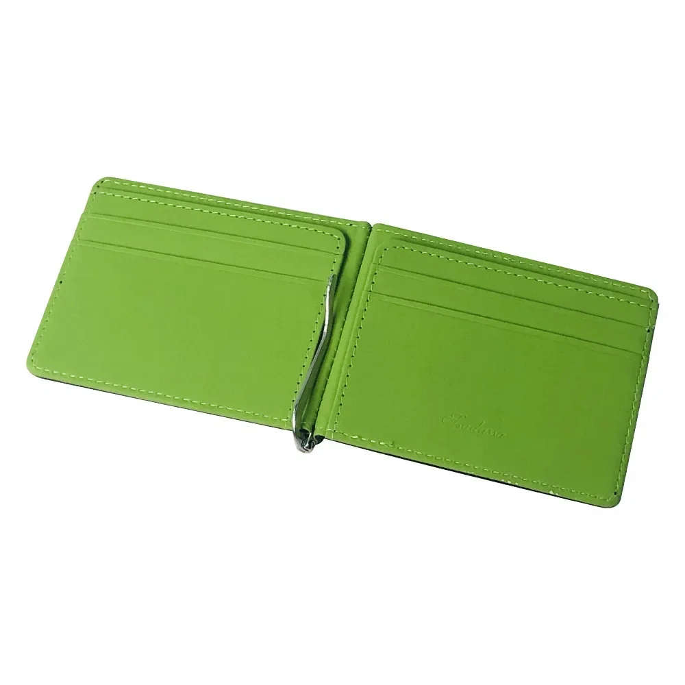 Faux Leather Slim Men Credit Card Wallet Money Clip Contract Color Simple Design Burnished Edges Men Bifold Wallets