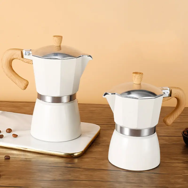 Espresso Maker 150ml 300ml Vintage Wooden Handle Moka Pot Classic Italian Cafe Tools Kitchen Accessories