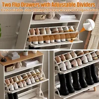 Freestanding Farmhouse Style Shoe Storage Cabinet with Flip Drawers and Door 4