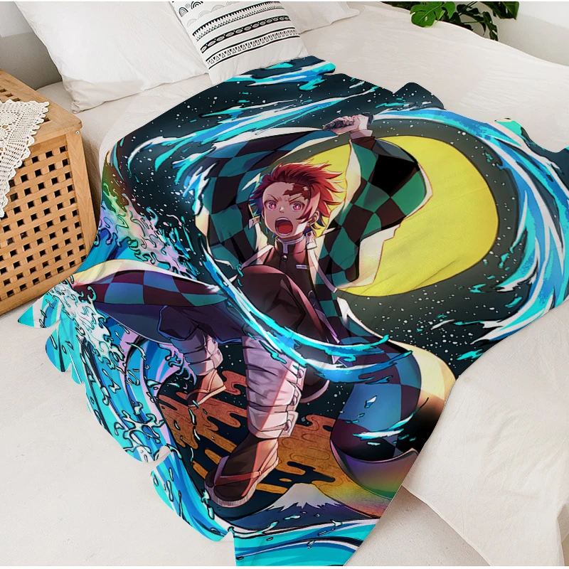 

Anime Fleece Blanket Sofa D-Demons Slayer Warm Knee Bed Camping Custom Nap Fluffy Soft Blankets for Winter Microfiber Bedding