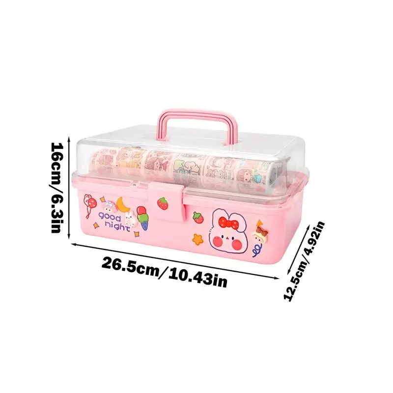 Stationary Organizer Box Handled Pink Tool Box Portable Storage Box Clear Multi-Layer Storage Organizer Multipurpose Medicine