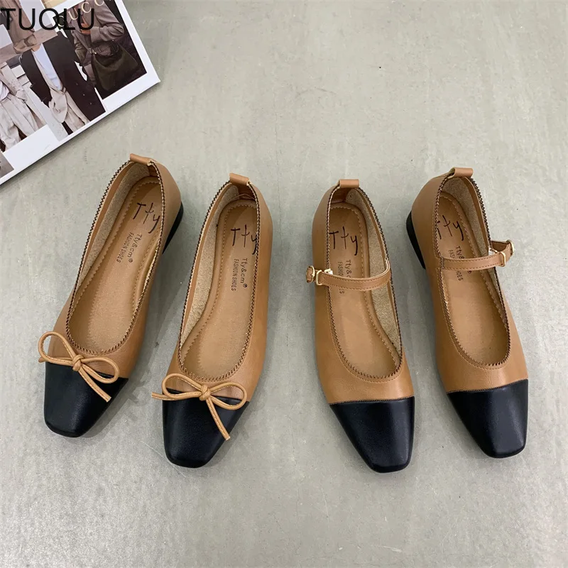 New Flats Shoes Women Spring/Autumn Low Heel Ballet Square Toe Shallow Shoe Slip On Loafer Round Toe Ballet Flat Shoes zapatos 3