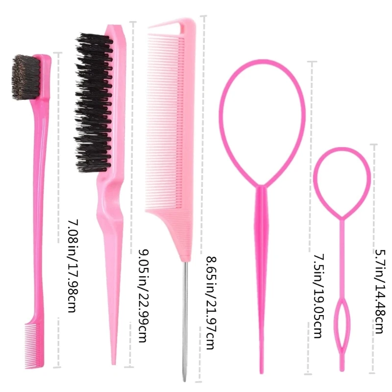 6pcs Hair Loop Styling Tool with Topsy Tail Hair Tools Set 4Pcs French  Braid Tool Loop (Pink, purple) 2pcs Metal Stainless Steel Pin Rat Tail Comb  (black) 