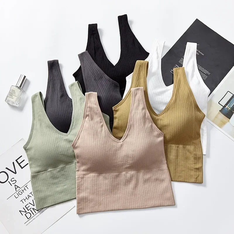 

New Long Autumn Solid Color Beauty Back Women Pit Strip V-neck No Underwire Underwear Sports Vest Women Bottom Wrap Chest