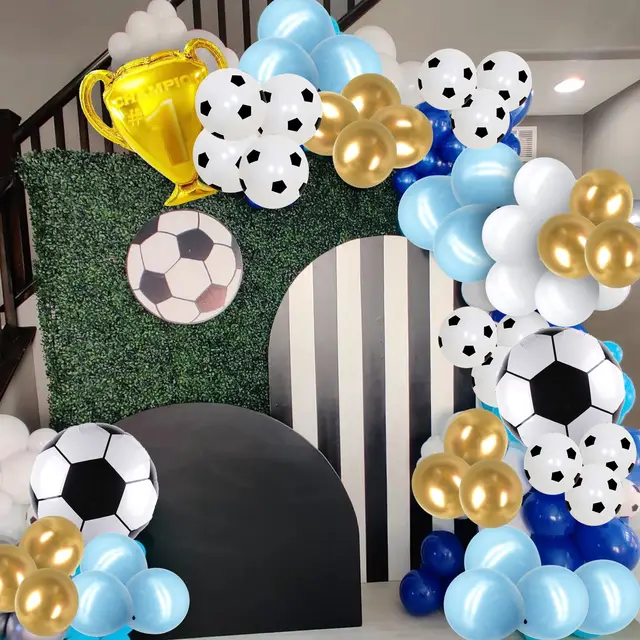 Soccer Cake Topper Decorations – Ball, Trophy, Player Figurines, Blue Theme, Birthday Party Supplies - View #7