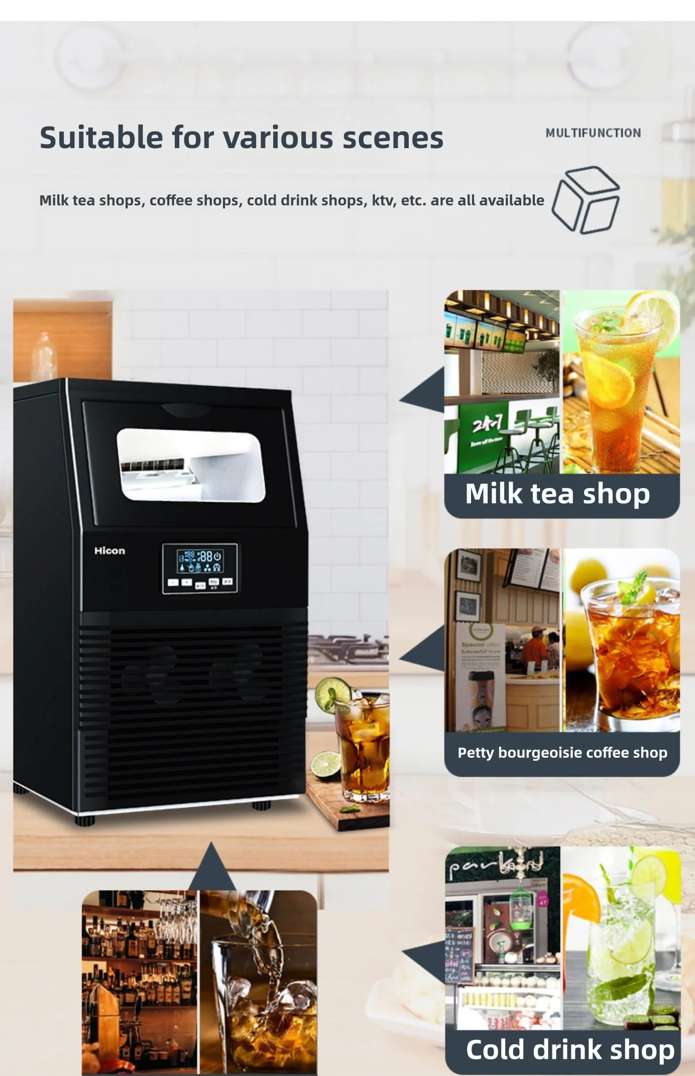 HICON 50KG 68KG ice machine commercial milk tea shop bar automatic cube ice maker cube machine Машина, которая делает лед