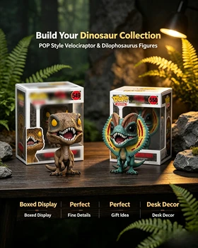 Statuette di Dinosauri Velociraptor e Dilophosaurus in Stile POP