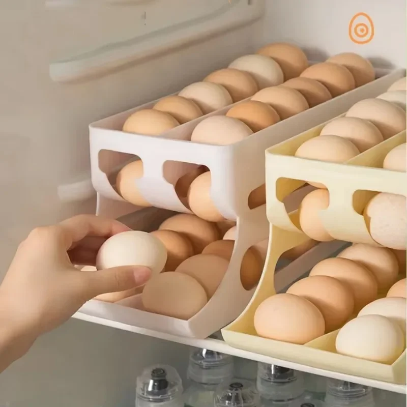 Rouleau à œufs automatique de grande capacité, réfrigérateur domestique à trois niveaux à double rangée, boîte de rangement des œufs, gain de place, cuisine dédiée