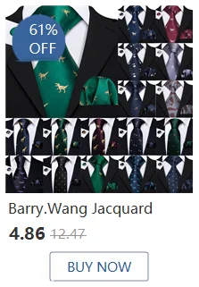 Barry Wang Jacquard-Herrenfliege, vorgebundene Fliege, Einstecktuch, Manschettenknöpfe, Set, Rot, Grün, Elfenbein, vorgebundene Fliege, Hochzeitsfeier – Detail 38