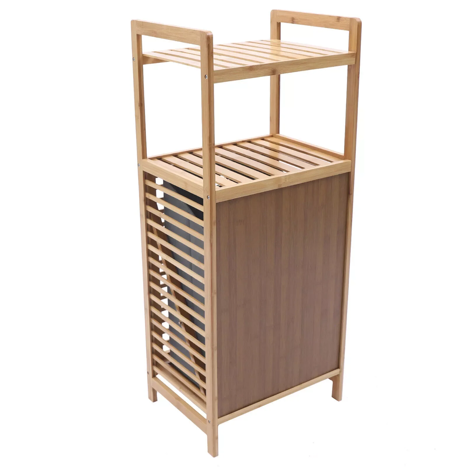 Fabric Bamboo Bathroom Laundry Hamper Cabinet Tilt Out Basket Storage W/2-Tier Shelf 6
