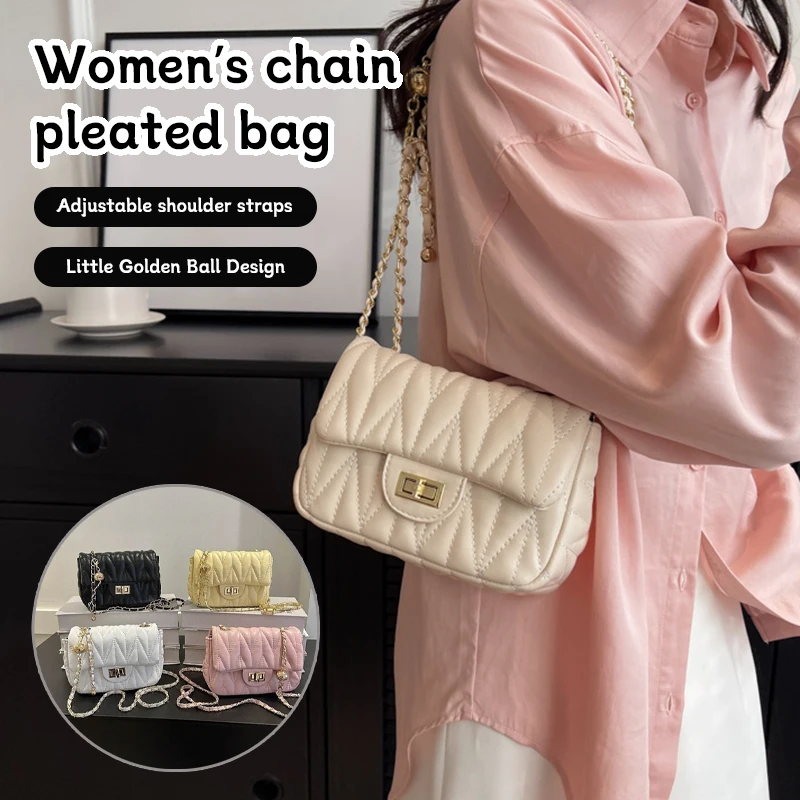 

Women's Bags Leather Chain Bag Designer Style Single Shoulder Crossbody Bag Little Golden Ball Rhombic Lattice Advanced Sense