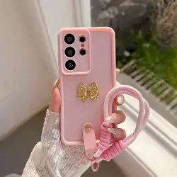 Elegante 3D Gouden Boog Strap Lanyard Telefoonhoes